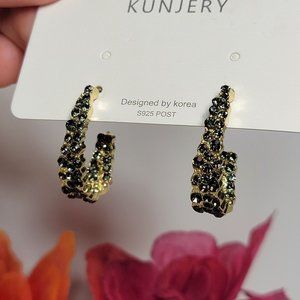 Korean Retro Baroque Round Rhinestone Silver Needle Crystal Hoop Earrings